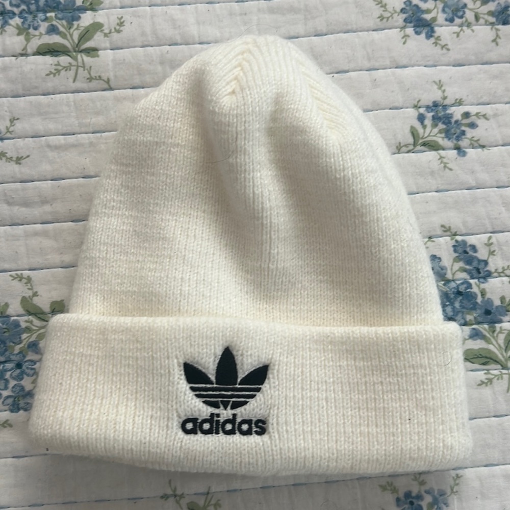 Adidas beanie! Thick & white! Will be washed prior for sanitary reasons.